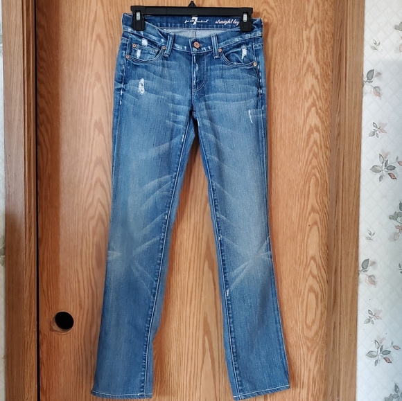 7 for all Mankind distressed straight leg jeans - Picture 3 of 15